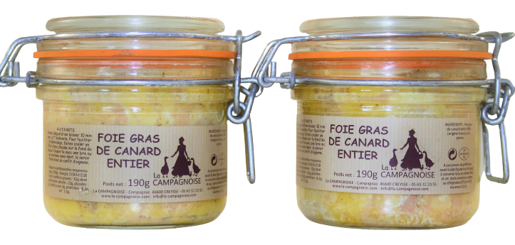 Lot de 2 bocaux de Foie Gras de Canard entier 190g